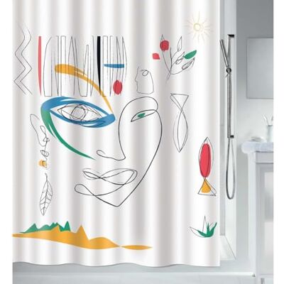 Spirella Anti-mögel duschdraperi – anti-bakteriell, tvättbar, vattentät – polyester, "Faces" 180 x 200 cm, vit flerfärgad Spirella Anti-mögel duschdraperi – anti-bakteriell, tvättbar, vattentät – polyester, "Faces" 180 x 200 cm, vit flerfärgad