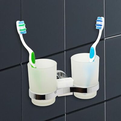 IPEA Tandborsthållare väggklistermärke med dubbla glas ingen borrning behövs modern design elegant tandborsthållare och väggtandkrämhållare fäst i badrummet, dusch kromfäste IPEA Tandborsthållare väggklistermärke med dubbla glas ingen borrning behövs modern design elegant tandborsthållare och väggtandkrämhållare fäst i badrummet, dusch kromfäste