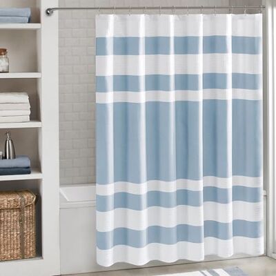 Madison Park spa våffla duschdraperi stycke tyg med 3M Scotchgard fukthantering moderna hem badrumsdekorationer, 108 x 72, blå Madison Park spa våffla duschdraperi stycke tyg med 3M Scotchgard fukthantering moderna hem badrumsdekorationer, 108 x 72, blå