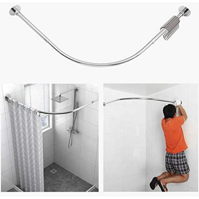 Tanxih Hörn duschdraperi stång justerbar rostfritt stål L-formad hylla borr fri installation för badrum, badkar, klädaffär (silver, 90–130 cm x 90–130 cm) Tanxih Hörn duschdraperi stång justerbar rostfritt stål L-formad hylla borr fri installation för badrum, badkar, klädaffär (silver, 90–130 cm x 90–130 cm)