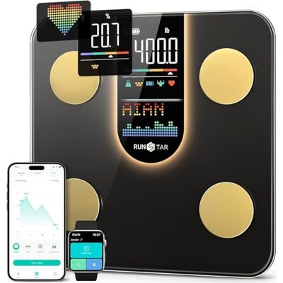 RUNSTAR Body Analysis Smart Scale 8-in-1 Precision Scale with VA Display Measures Heart Rate BMI, Body Fat 22 Body Values App Sync RUNSTAR Body Analysis Smart Scale 8-in-1 Precision Scale with VA Display Measures Heart Rate BMI, Body Fat 22 Body Values App Sync
