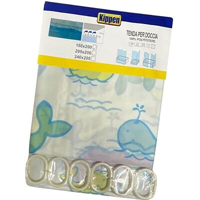 Kippen 1715A6 duschdraperi i polyester med 12 plastkrokar, storlek: 180 x 200 cm Kippen 1715A6 duschdraperi i polyester med 12 plastkrokar, storlek: 180 x 200 cm