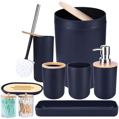 iMucci 8 st marinblå badrumstillbehör set – med papperskorg tandborsthållare tvåldispenser tvål och lotion set tumbler kopp (IZ0124) iMucci 8 st marinblå badrumstillbehör set – med papperskorg tandborsthållare tvåldispenser tvål och lotion set tumbler kopp (IZ0124)
