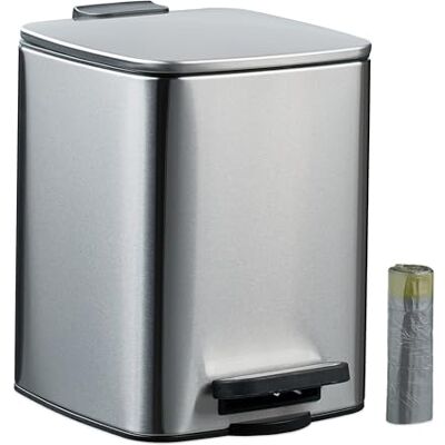 Relaxdays Kosmetikabehållare, 6 L, automatisk sänkning, avtagbar innerhink, metall, badrum soptunna, inklusive soppåse, silver Relaxdays Kosmetikabehållare, 6 L, automatisk sänkning, avtagbar innerhink, metall, badrum soptunna, inklusive soppåse, silver