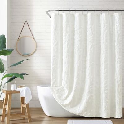 Peri Home 100% bomullstyg duschdraperi för badrum, 183 x 183 cm, vit Chenille Laurel Peri Home 100% bomullstyg duschdraperi för badrum, 183 x 183 cm, vit Chenille Laurel