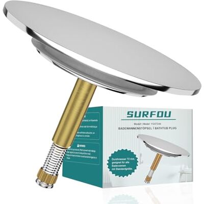 SURFOU Badkarspropp Ø 72 mm, Propp för Badkaravlopp med Tätning på 44 mm, Tätningspropp för Badkarsavlopp, Universell Stopp för Badkar, Avloppslock för Badkar SURFOU Badkarspropp Ø 72 mm, Propp för Badkaravlopp med Tätning på 44 mm, Tätningspropp för Badkarsavlopp, Universell Stopp för Badkar, Avloppslock för Badkar
