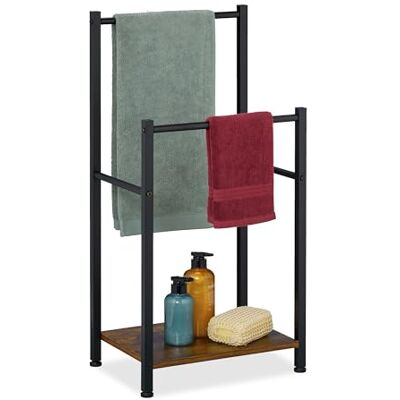 Relaxdays Handdukshållare, 2 stänger, ej fast, H x B x D: 80 x 40 x 28 cm, för badrum, brun och svart Relaxdays Handdukshållare, 2 stänger, ej fast, H x B x D: 80 x 40 x 28 cm, för badrum, brun och svart