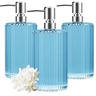 HIYAA 3-pack tvåldispenser i glas 17 oz mångsidig lotion flytande tvålskål dispenser handtvålpump för badrum, bänkskiva, kök, tvättstuga (blå) HIYAA 3-pack tvåldispenser i glas 17 oz mångsidig lotion flytande tvålskål dispenser handtvålpump för badrum, bänkskiva, kök, tvättstuga (blå)