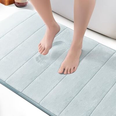 KEPLIN Badmatta i minnesskum – ultramjuk, mycket absorberande, halkfri, maskintvättbar – lyxig komfort för hem- och badrumsgolv (ljusblå, 60 x 90 cm) KEPLIN Badmatta i minnesskum – ultramjuk, mycket absorberande, halkfri, maskintvättbar – lyxig komfort för hem- och badrumsgolv (ljusblå, 60 x 90 cm)