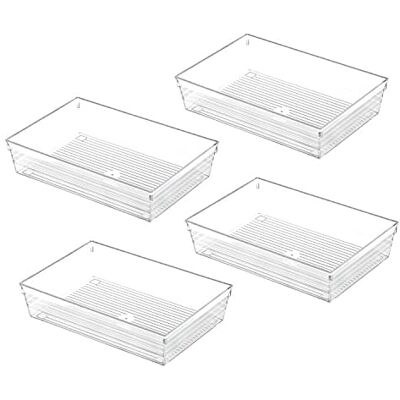 Backerysupply Klar plastlåda organisatör bricka för fåfänga skåp (20 x 15 cm x 6 cm set med 4) för kontor badrum sminklådor Backerysupply Klar plastlåda organisatör bricka för fåfänga skåp (20 x 15 cm x 6 cm set med 4) för kontor badrum sminklådor