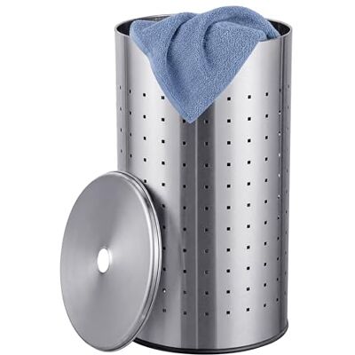 Relaxdays , tvättkorg med lock, borstat rostfritt stål, 42 l, HxD: 55 x 31 cm, ventilationshål, silver Relaxdays , tvättkorg med lock, borstat rostfritt stål, 42 l, HxD: 55 x 31 cm, ventilationshål, silver