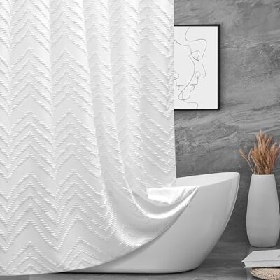 TURKIO Extra långt duschdraperi med tuftat fiskbensmönster för badrum, shabby-stil, modern, vattentät, med krokar, 1,83 x 2,13 m, vit TURKIO Extra långt duschdraperi med tuftat fiskbensmönster för badrum, shabby-stil, modern, vattentät, med krokar, 1,83 x 2,13 m, vit