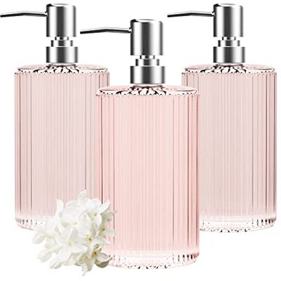 HIYAA 3-pack tvåldispenser i glas 17 oz mångsidig lotion flytande tvålskål dispenser handtvålpump för badrum, bänkskiva, kök, tvättstuga (rosa) HIYAA 3-pack tvåldispenser i glas 17 oz mångsidig lotion flytande tvålskål dispenser handtvålpump för badrum, bänkskiva, kök, tvättstuga (rosa)