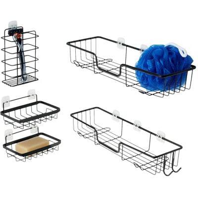 Amazon Basics självhäftande duschhylla i rostfritt stål, 5-pack, svart Amazon Basics självhäftande duschhylla i rostfritt stål, 5-pack, svart