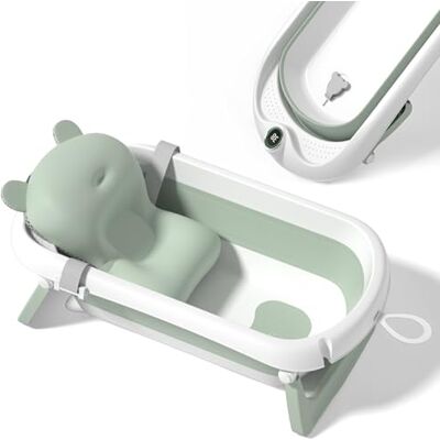 SUPERBE BEBE Hopfällbart babybadkar med halkfri badkudde/badkar XXL med termometer för att kontrollera vattentemperaturen/3-nivås badkar från födsel till 2 år SUPERBE BEBE Hopfällbart babybadkar med halkfri badkudde/badkar XXL med termometer för att kontrollera vattentemperaturen/3-nivås badkar från födsel till 2 år