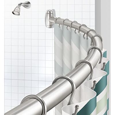 TENOVEL Rostbeständig justerbar böjd duschdraperistång, 127 cm – 183 cm duschdraperi stång justerbar rostfritt stål badrumsstång, borstad nickel TENOVEL Rostbeständig justerbar böjd duschdraperistång, 127 cm – 183 cm duschdraperi stång justerbar rostfritt stål badrumsstång, borstad nickel