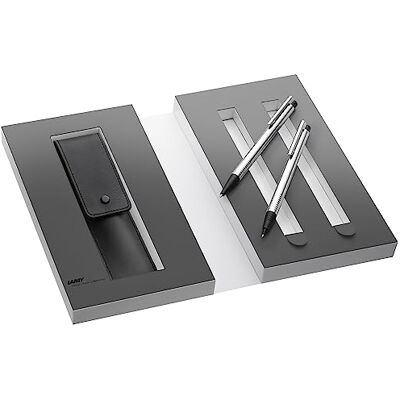 Lamy 1230492 set infällbar kulpenna och mekanisk penna med läderfodral i presentförpackning M 205/105 silver/svart Lamy 1230492 set infällbar kulpenna och mekanisk penna med läderfodral i presentförpackning M 205/105 silver/svart