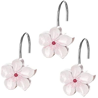 Creative Kreativa dofter vita duschdraperikrokar – set med 12 vita och rosa duschdraperi krokar – dekorativa duschdraperiringar för duschdraperi – blom duschkrokar för duschdraperi (Vanda) Creative Kreativa dofter vita duschdraperikrokar – set med 12 vita och rosa duschdraperi krokar – dekorativa duschdraperiringar för duschdraperi – blom duschkrokar för duschdraperi (Vanda)