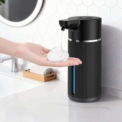 Vonsera Tvålpump automatisk med 4 justerbara steg, 420 ml tvåldispenser elektrisk med sensor, skumtvåldispenser, automatisk väggmontering, svart, USB, IPX6 vattentät Vonsera Tvålpump automatisk med 4 justerbara steg, 420 ml tvåldispenser elektrisk med sensor, skumtvåldispenser, automatisk väggmontering, svart, USB, IPX6 vattentät