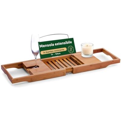 Avilia Utdragbar bambu badbricka elegant expanderbar badrumsfack, anpassningsbar och funktionell 105 x 22 x 4 cm Avilia Utdragbar bambu badbricka elegant expanderbar badrumsfack, anpassningsbar och funktionell 105 x 22 x 4 cm