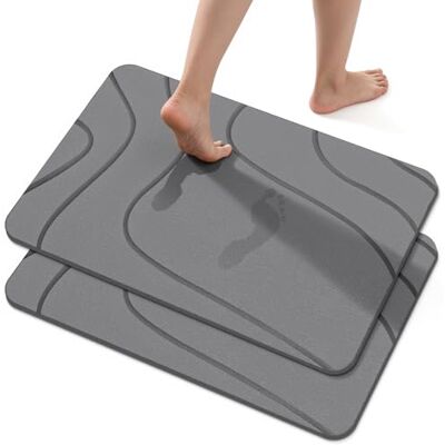 Euqvunn Stenbadrumsmatta 60 x 39 cm (2-pack) – Snabbtorkande, Halkfri, Absorberande, Tillverkad av Diatomitjord, Fuktresistent, För Kök, Badkar och Duschutgång – Grå Euqvunn Stenbadrumsmatta 60 x 39 cm (2-pack) – Snabbtorkande, Halkfri, Absorberande, Tillverkad av Diatomitjord, Fuktresistent, För Kök, Badkar och Duschutgång – Grå