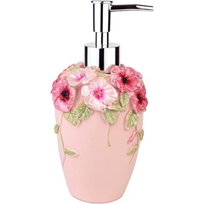 JYXR HOME&LIVING Flower Soap Dispenser with Luxury Vintage Decorative Resin Colorful Painted by Hand Lotion Dispenser for Bathroom, Kitchen Counter, Beauty Shop, Hotel (10 oz/300 ml, Pink) JYXR HOME&LIVING Flower Soap Dispenser with Luxury Vintage Decorative Resin Colorful Painted by Hand Lotion Dispenser for Bathroom, Kitchen Counter, Beauty Shop, Hotel (10 oz/300 ml, Pink)
