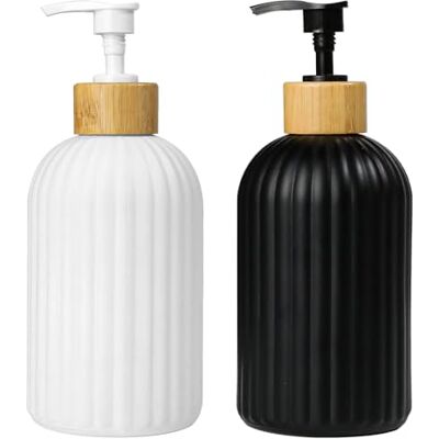AiQInu 2 stycken 400 ml glas badrum tvåldispenser, badrum flytande tvålskål, keramisk matt finish med svart och vitt trälock, lotion flytande tvål tvål hållare AiQInu 2 stycken 400 ml glas badrum tvåldispenser, badrum flytande tvålskål, keramisk matt finish med svart och vitt trälock, lotion flytande tvål tvål hållare