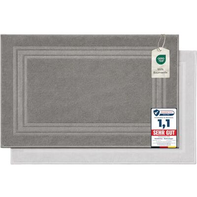 Komfortec Badrumsmatta set i 2 delar, frottéduschdraperi, tvättbar duschmatta och badmatta, 600 g/m² och 100% bomull, absorberande och snabbtorkande, 50 x 70 cm, silvergrå/vit Komfortec Badrumsmatta set i 2 delar, frottéduschdraperi, tvättbar duschmatta och badmatta, 600 g/m² och 100% bomull, absorberande och snabbtorkande, 50 x 70 cm, silvergrå/vit