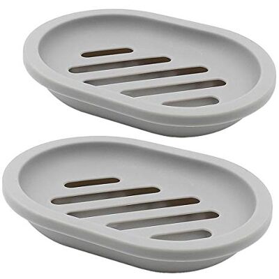 Topsky 2-pack tvålskål med avlopp, tvålhållare, tvålhållare, enkel rengöring, torka, stoppad svamptvål (grå) Topsky 2-pack tvålskål med avlopp, tvålhållare, tvålhållare, enkel rengöring, torka, stoppad svamptvål (grå)