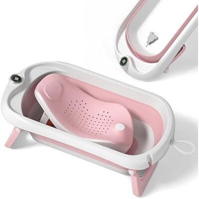 SUPERBE BEBE Hopfällbart babybadkar med badsits/badkar XXL med termometer för kontroll av vattentemperaturen/3-nivåbad från födseln till 3 år SUPERBE BEBE Hopfällbart babybadkar med badsits/badkar XXL med termometer för kontroll av vattentemperaturen/3-nivåbad från födseln till 3 år