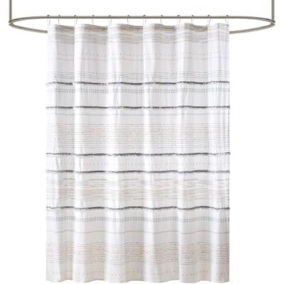INK+IVY NEA 100% bomull duschdraperi boho tofsar, flerfärgad randigt tryck maskin tvättbar, modern hem badrum inredning badkar integritetsskärm, 183 cm x 183 cm, benvit/grå INK+IVY NEA 100% bomull duschdraperi boho tofsar, flerfärgad randigt tryck maskin tvättbar, modern hem badrum inredning badkar integritetsskärm, 183 cm x 183 cm, benvit/grå