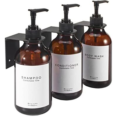 GOYISEE Schampo och balsam Dispenser för duschvägg 3 kammare, Påfyllningsbara schampo och balsamflaskor med vattentäta etiketter, Tvål Dispenser med pumpar (3 Bottles 3 Wall Mounts-Brown) GOYISEE Schampo och balsam Dispenser för duschvägg 3 kammare, Påfyllningsbara schampo och balsamflaskor med vattentäta etiketter, Tvål Dispenser med pumpar (3 Bottles 3 Wall Mounts-Brown)