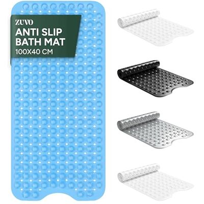Zuvo – extra lång badmatta (100 x 40 cm, blå) – duschmatta halkfri anti-mögel, maskintvättbar gummi duschmatta med kraftfulla sugkoppar för barn och äldre Zuvo – extra lång badmatta (100 x 40 cm, blå) – duschmatta halkfri anti-mögel, maskintvättbar gummi duschmatta med kraftfulla sugkoppar för barn och äldre