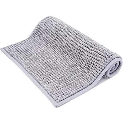 ROSMARUS 43 × 61 cm tofs chenille snabbtorkande badmatta, halkfria badrumsmattor maskintvättbara, dusch vattenabsorberande tjock badrumsmatta för badrum, badkar, ljusgrå ROSMARUS 43 × 61 cm tofs chenille snabbtorkande badmatta, halkfria badrumsmattor maskintvättbara, dusch vattenabsorberande tjock badrumsmatta för badrum, badkar, ljusgrå