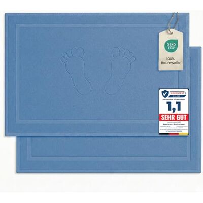 Komfortec Badrumsmatta set i 2 delar, frottéduschdraperi, tvättbar duschmatta och badmatta, 800 g/m² och 100% bomull, absorberande och snabbtorkande, 50 x 80 cm, ljusblå Komfortec Badrumsmatta set i 2 delar, frottéduschdraperi, tvättbar duschmatta och badmatta, 800 g/m² och 100% bomull, absorberande och snabbtorkande, 50 x 80 cm, ljusblå