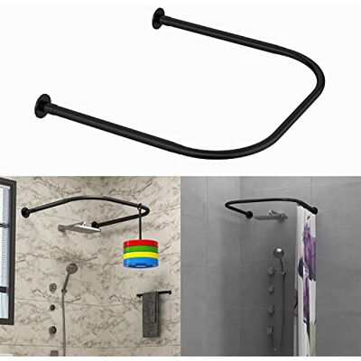 Tanxih U Duschgardinstång justerbar rostfritt stål u-formad hylla borr fri installation för badrum, badkar, klädbutik (svart u-formad, längd på båda sidor: 43–65 cm, mittbredd: 88–110 cm) Tanxih U Duschgardinstång justerbar rostfritt stål u-formad hylla borr fri installation för badrum, badkar, klädbutik (svart u-formad, längd på båda sidor: 43–65 cm, mittbredd: 88–110 cm)