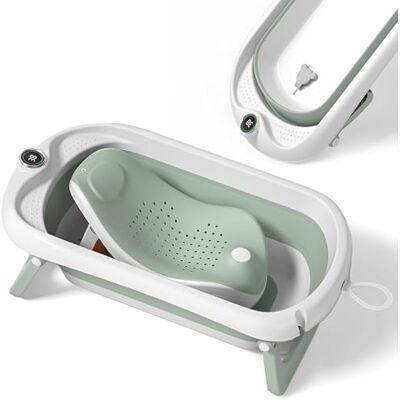 SUPERBE BEBE Hopfällbart babybadkar med badsits/badkar XXL med termometer för kontroll av vattentemperaturen/3-nivåbad från födseln till 3 år SUPERBE BEBE Hopfällbart babybadkar med badsits/badkar XXL med termometer för kontroll av vattentemperaturen/3-nivåbad från födseln till 3 år
