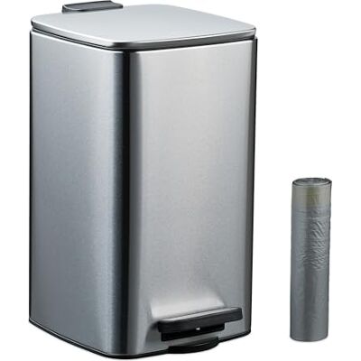 Relaxdays Kosmetikabehållare, 8 L, automatisk sänkning, avtagbar innerhink, metall, badrum soptunna, inklusive soppåse, silver Relaxdays Kosmetikabehållare, 8 L, automatisk sänkning, avtagbar innerhink, metall, badrum soptunna, inklusive soppåse, silver