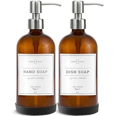 Vine Creations Tvåldispenser i bärnsten, 2-pack tvåldispenser för kök med pump i rostfritt stål, 47 ml handtvålsdispenser för badrum, disktvåldsispenser för kök med vattentäta etiketter Vine Creations Tvåldispenser i bärnsten, 2-pack tvåldispenser för kök med pump i rostfritt stål, 47 ml handtvålsdispenser för badrum, disktvåldsispenser för kök med vattentäta etiketter
