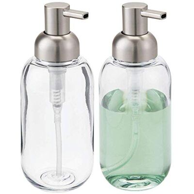 mDesign rund plast avtagbar flytande tvåldispenser pumpflaska för badrum fåfänga bordsskiva, kökshandfat håll handtvål, disktvål, handsaft, essentiella oljor 2 pack klar/borstat mDesign rund plast avtagbar flytande tvåldispenser pumpflaska för badrum fåfänga bordsskiva, kökshandfat håll handtvål, disktvål, handsaft, essentiella oljor 2 pack klar/borstat