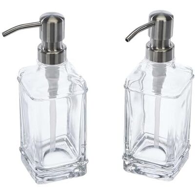 KOOSREEL 2-pack mångsidig tvåldispenser i glas med pump, 355 ml droppfri pumpflaska i rostfritt stål, påfyllningsbar flytande handburk, dispenser för badrum, bänkskiva, kök med 8 vattentäta etiketter KOOSREEL 2-pack mångsidig tvåldispenser i glas med pump, 355 ml droppfri pumpflaska i rostfritt stål, påfyllningsbar flytande handburk, dispenser för badrum, bänkskiva, kök med 8 vattentäta etiketter