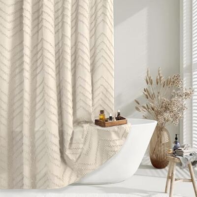TURKIO Beige Boho-duschdraperi – 72 x 72 modernt bondgård, bohemiskt elegant tuftad chevron texturerat randigt minimalistiskt vävt tyg söt beige/grädde TURKIO Beige Boho-duschdraperi – 72 x 72 modernt bondgård, bohemiskt elegant tuftad chevron texturerat randigt minimalistiskt vävt tyg söt beige/grädde