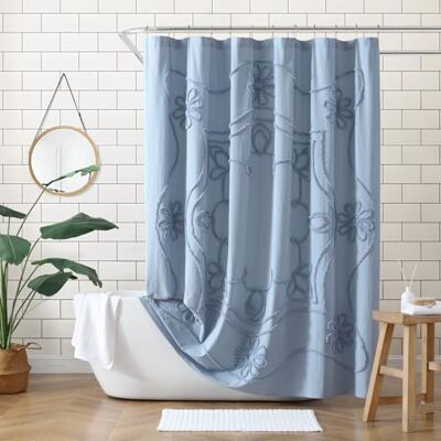 Peri Home 100% bomullstyg duschdraperi för badrum, 183 x 183 cm, blå retro rulle Peri Home 100% bomullstyg duschdraperi för badrum, 183 x 183 cm, blå retro rulle