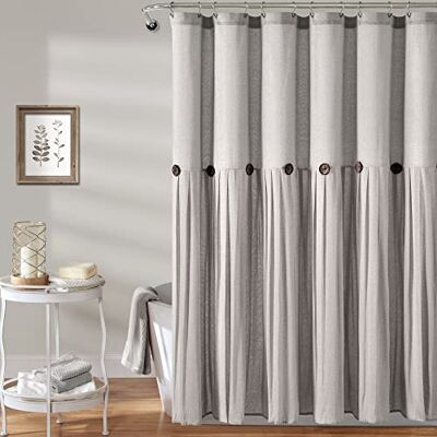 Lush Decor Frodig dekor linne knapp duschdraperi, 183 cm B x 183 cm L, grå – rustik duschdraperi – färgblock baddraperi med kokosknappsdetalj – land och modern bondgård badrumsdekor Lush Decor Frodig dekor linne knapp duschdraperi, 183 cm B x 183 cm L, grå – rustik duschdraperi – färgblock baddraperi med kokosknappsdetalj – land och modern bondgård badrumsdekor