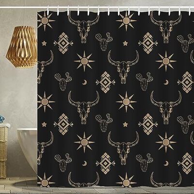She Love Western Bull Skull Shower Curtain Boho Cow Longhorn Skullhead 72x72 Inch Cactus Bohemian Black and Gold Shower Curtain with Hooks Waterproof Polyester Bathroom Curtain (Black Gold Bull Skull) She Love Western Bull Skull Shower Curtain Boho Cow Longhorn Skullhead 72x72 Inch Cactus Bohemian Black and Gold Shower Curtain with Hooks Waterproof Polyester Bathroom Curtain (Black Gold Bull Skull)