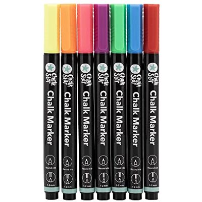 Securit Chalkstar – Pack med 7 färgade flytande kalkmarkörer för Blackboard, Chalkboard, Windows eller glas – runda 1–2 mm nibs – idealiska kritpennor för skyltar och reklamsements Securit Chalkstar – Pack med 7 färgade flytande kalkmarkörer för Blackboard, Chalkboard, Windows eller glas – runda 1–2 mm nibs – idealiska kritpennor för skyltar och reklamsements