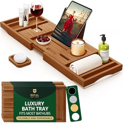 ROYAL CRAFT WOOD Kunglig hantverk trä lyxig bambu badkar caddie bricka, gratis tvålhållare (brun) ROYAL CRAFT WOOD Kunglig hantverk trä lyxig bambu badkar caddie bricka, gratis tvålhållare (brun)