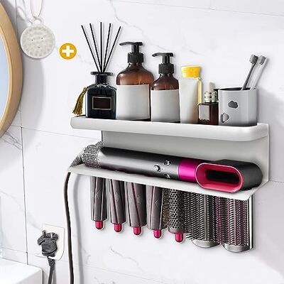 Yimerlen Airwrap-förvaringshållare kompatibel med Dyson Airwrap-locktång, väggmonterat förvaringsställ, hållare för hemorganiserare (med kam), vit Yimerlen Airwrap-förvaringshållare kompatibel med Dyson Airwrap-locktång, väggmonterat förvaringsställ, hållare för hemorganiserare (med kam), vit