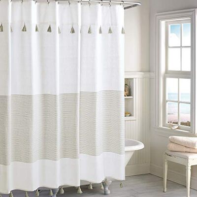 Peri Home Panama randig boho bondgård tofs duschdraperi 100% bomullstyg duschdraperi med tofsar för badrumsdekor, 183 x 183 cm, brungrå Peri Home Panama randig boho bondgård tofs duschdraperi 100% bomullstyg duschdraperi med tofsar för badrumsdekor, 183 x 183 cm, brungrå