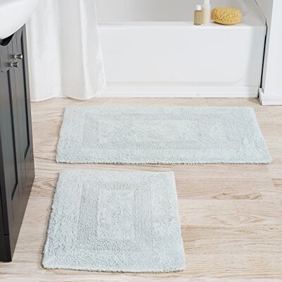 Lavish Home Set med badmatta i bomull, 2 delar, 100% bomullsmattor, vändbara, mjuka, absorberande och maskintvättbara badrumsmattor från (havsskum) Lavish Home Set med badmatta i bomull, 2 delar, 100% bomullsmattor, vändbara, mjuka, absorberande och maskintvättbara badrumsmattor från (havsskum)